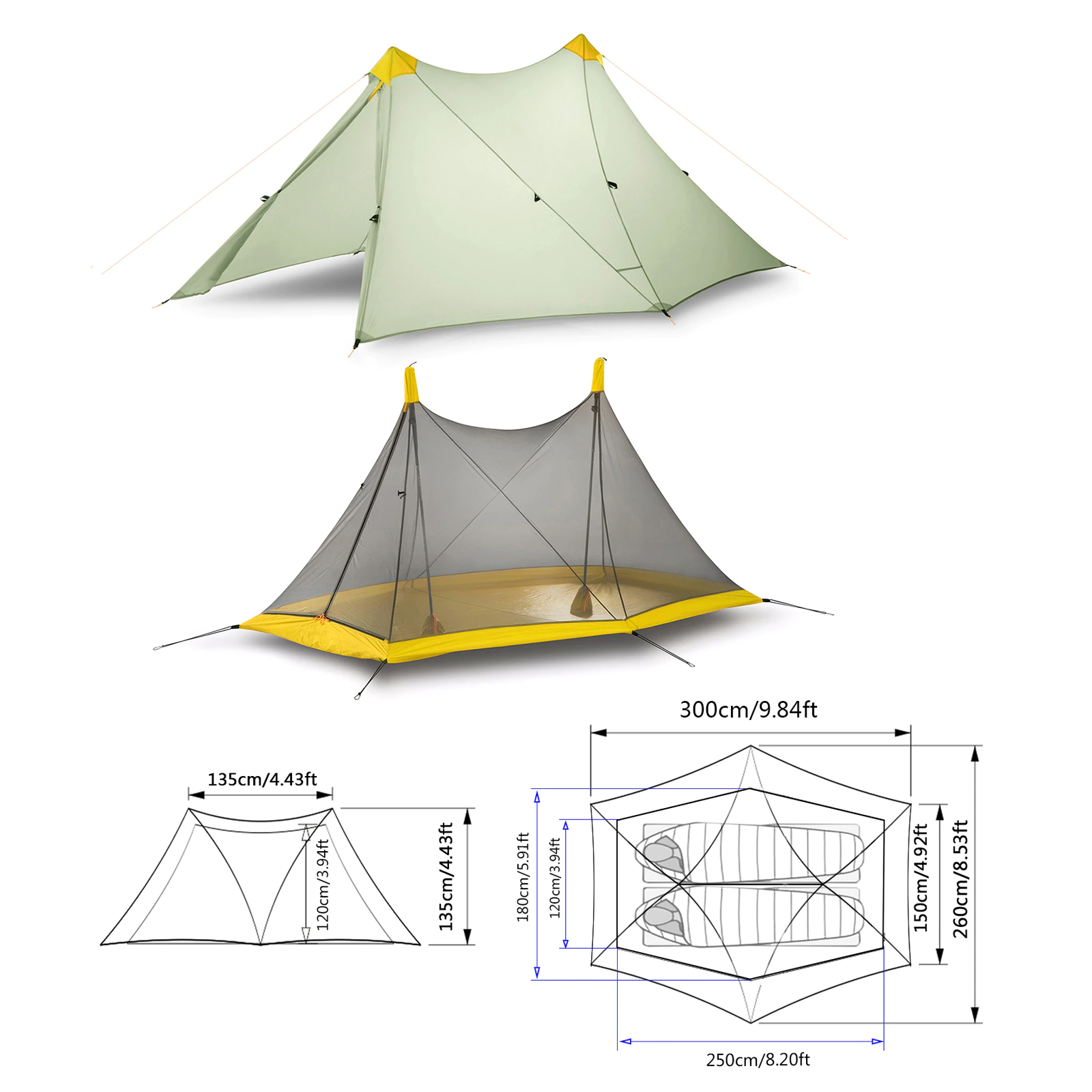 Cheap Goat Tents Ultralight Camping Tent 1 2 Person Outdoor 40D Nylon Silicon Coated Rodless Pyramid Tent Summer Breathable 3 4 Season Inner Tent Tents 